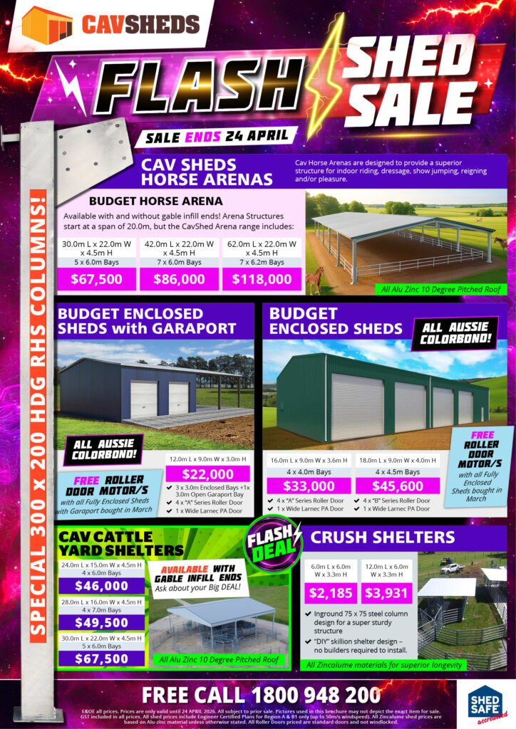 CavSheds Flash Shed Sale catalogue page 1